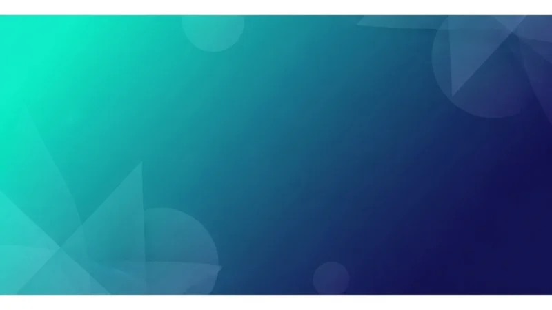 Abstract geometric background with gradient teal to navy blue and translucent shapes.