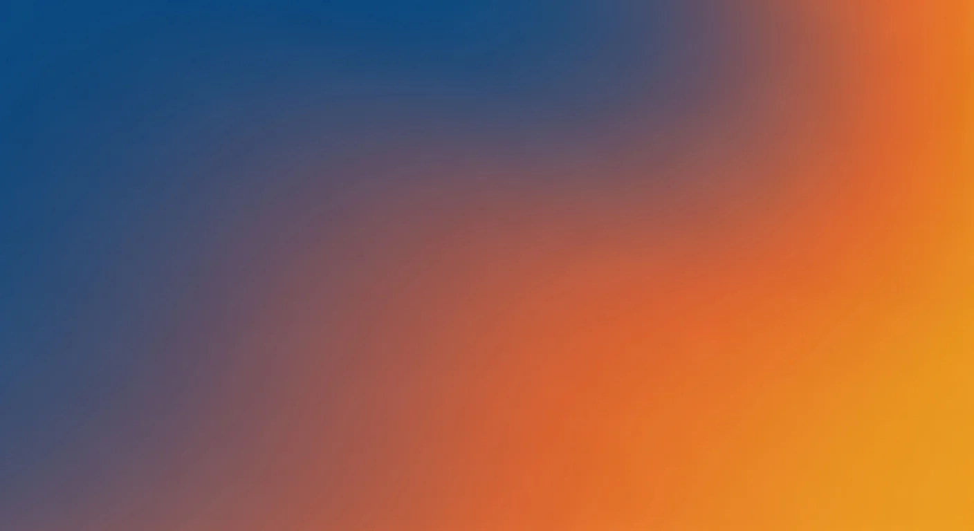 Gradient background transitioning from dark blue to orange and yellow hues.