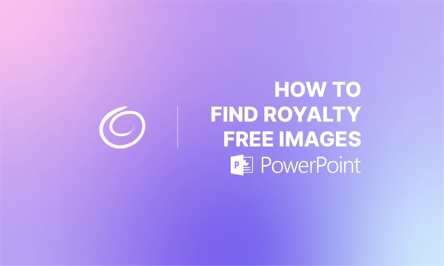 Gradient purple background with white text "How to find royalty free images" and PowerPoint logo.