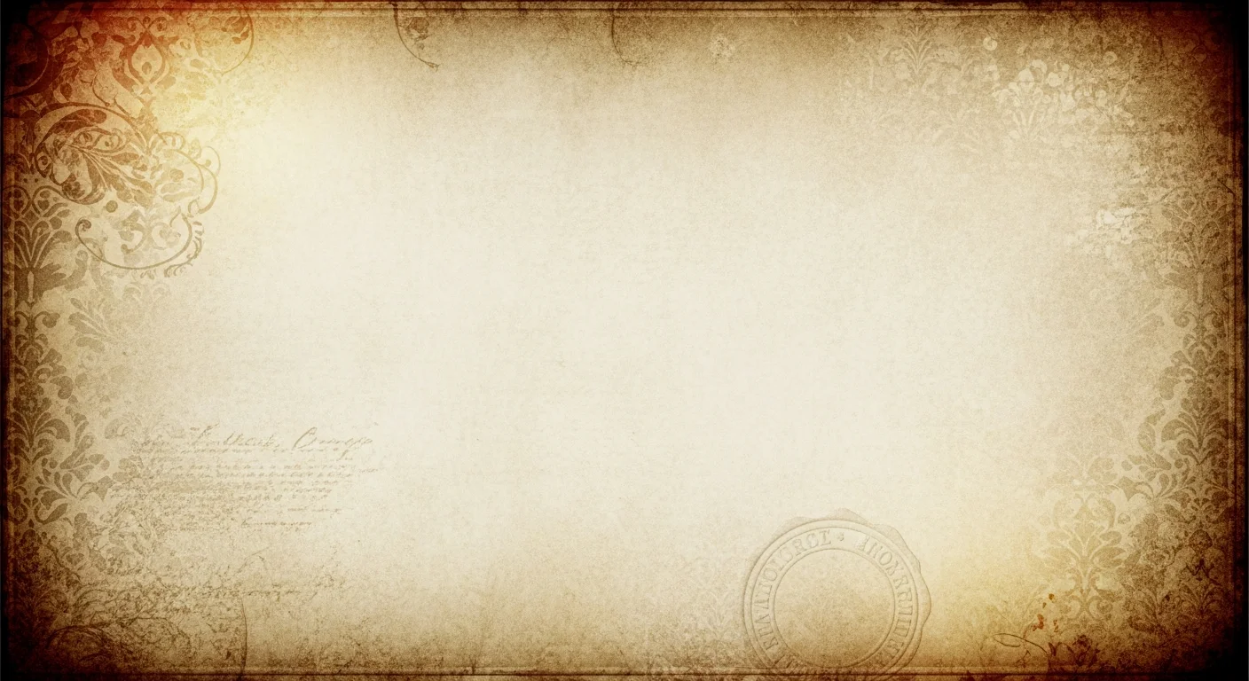 Antique parchment background with ornate floral borders and faded script text.