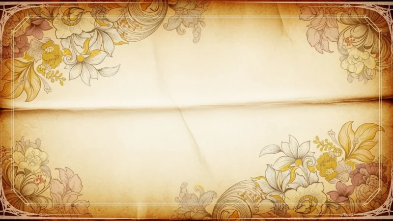 vintage background for powerpoint 2 Vintage parchment background with ornate floral corner designs in muted yellow and brown tones.