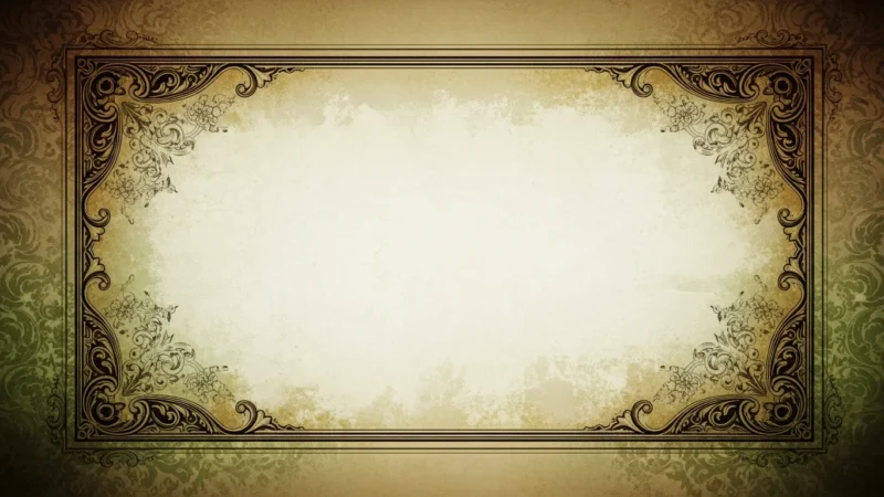 vintage background for powerpoint Ornate vintage rectangular frame with intricate floral corner designs on aged parchment background.