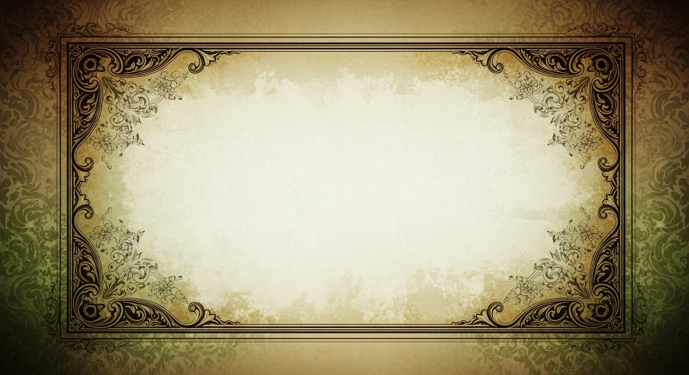 Ornate vintage rectangular frame with intricate floral corner designs on aged parchment background.