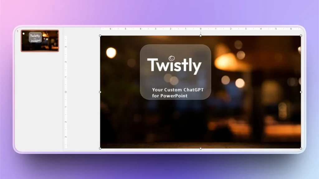 PowerPoint slide on a laptop screen with "Twistly Your Custom ChatGPT for PowerPoint" text.