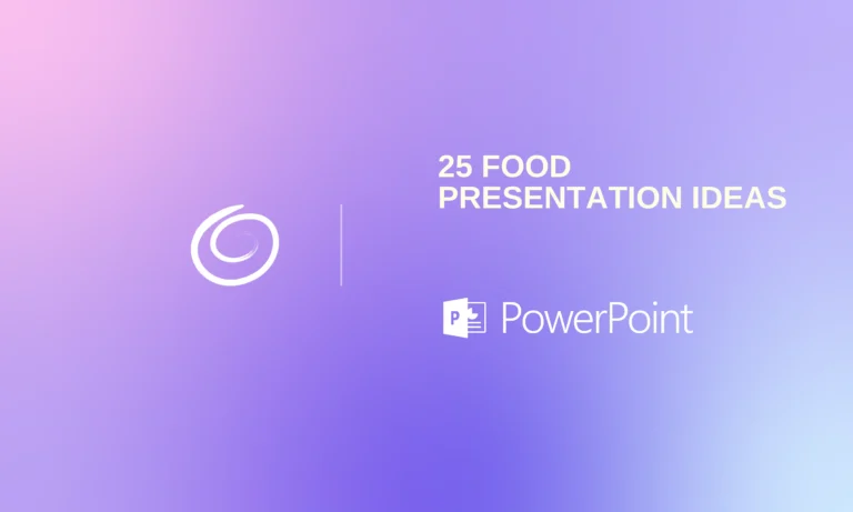 Gradient background with pink, purple, and blue hues, featuring text "25 Food Presentation Ideas" and PowerPoint logo.