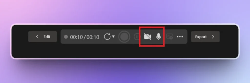 Video player control bar with mute and microphone icons highlighted in red.