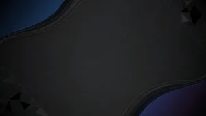 Abstract dark background with black polygonal shapes and blue curved accents.