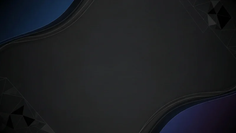 Abstract dark background with black polygonal shapes and blue curved accents.