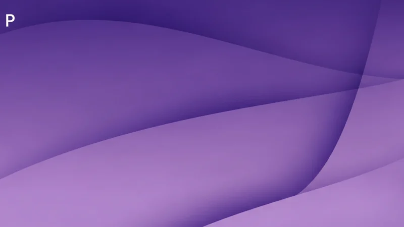 Fondo PowerPoint morado 1.337Z Abstract background with overlapping translucent purple waves and a small white letter "P" in the top left corner.