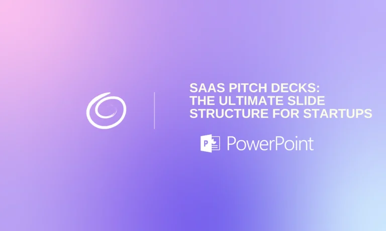 Professional presentation slide with gradient purple background and text about SaaS pitch decks.