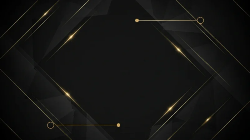 Black geometric background with intersecting gold lines and glowing points.