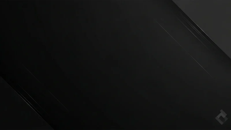 Abstract dark gray and black geometric background with subtle diagonal lines and a small logo in the bottom right corner.