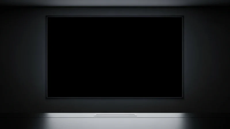 powerpoint fondo negro 2.537Z Large flat-screen television mounted on dark wall above sleek white media console.