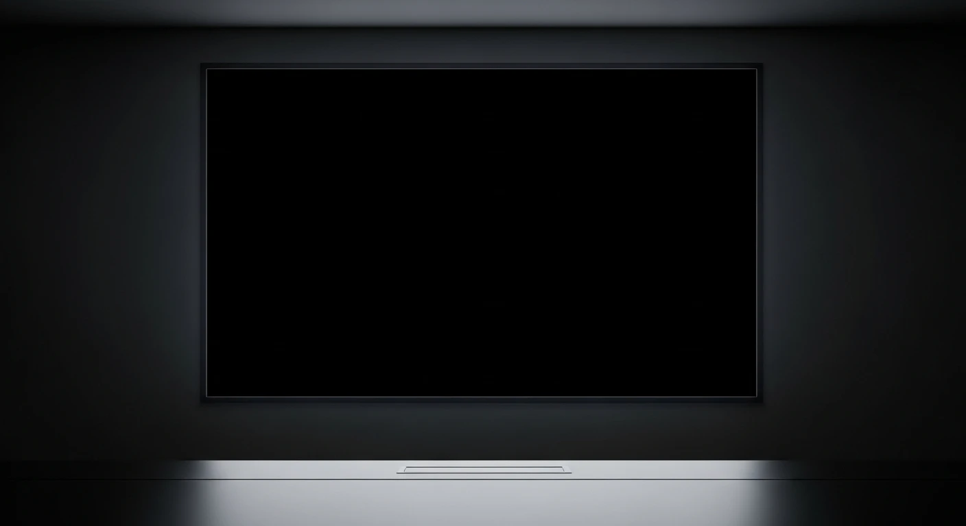 Large flat-screen television mounted on dark wall above sleek white media console.
