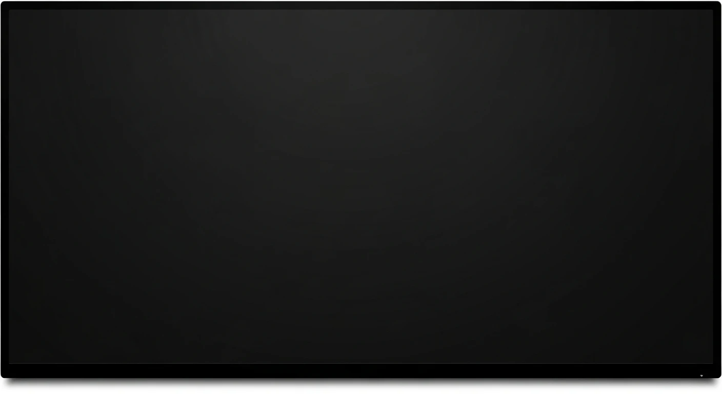 Black widescreen monitor or television with a blank screen and thin bezel.