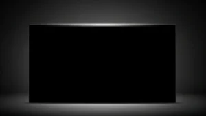 Large flat-screen television with black screen on dark gradient background with soft lighting.
