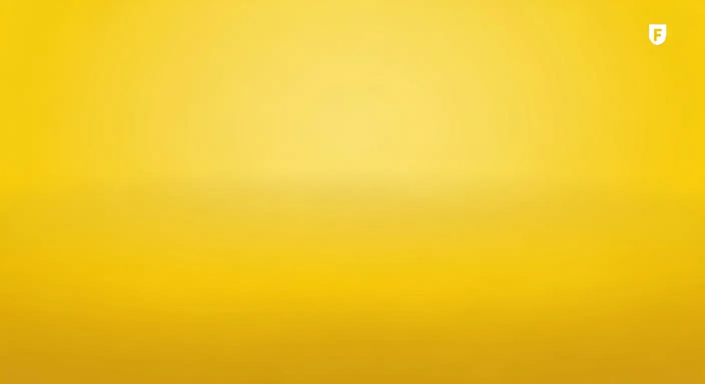 Yellow gradient background with a small white shield logo containing the letter "F" in the top right corner.