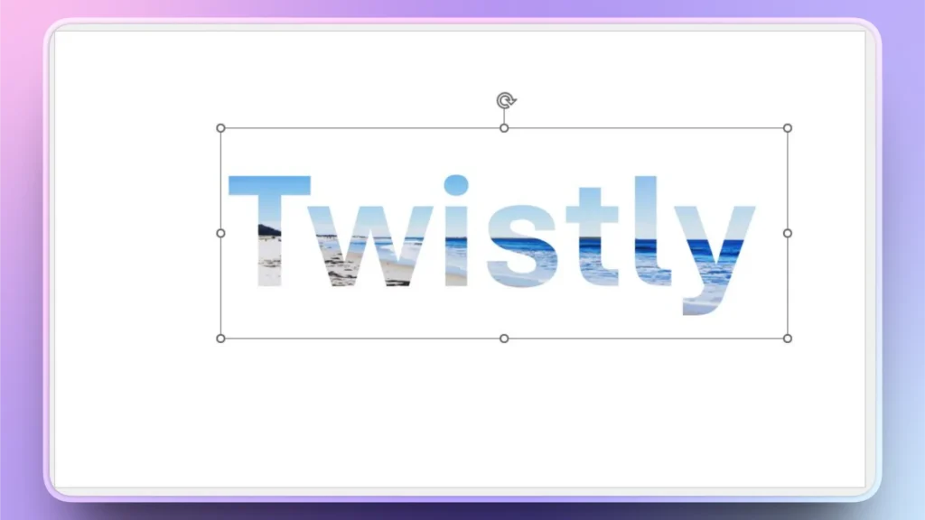 Word "Twistly" with a beach and ocean scene visible within the letters on a white background.