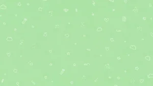 Light green background with scattered white line art of hearts, stars, clouds, and test tubes.