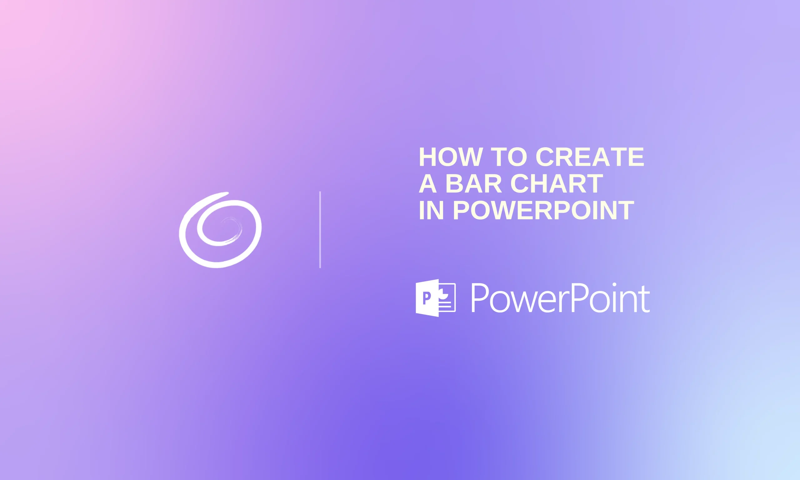 Gradient purple and pink background with text "How to create a bar chart in PowerPoint" and PowerPoint logo.