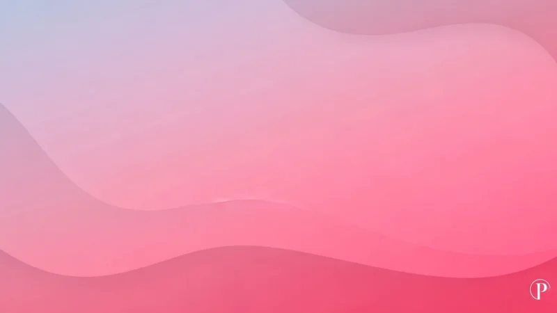 Abstract background with smooth, flowing pink and purple gradient waves and a small white logo in the bottom right corner.