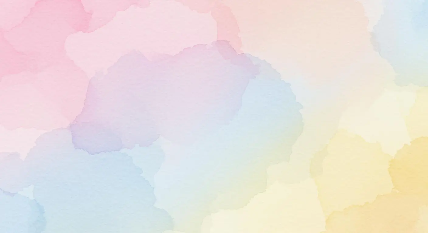 Abstract watercolor background with soft pastel shades of pink, blue, yellow, and purple.