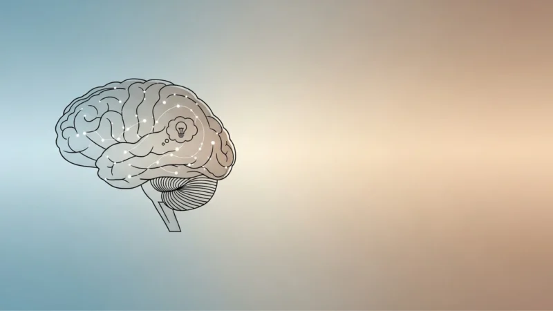 aesthetic psychology background for powerpoint 1.673Z Illustration of a human brain with neural connections and a light bulb symbolizing an idea.