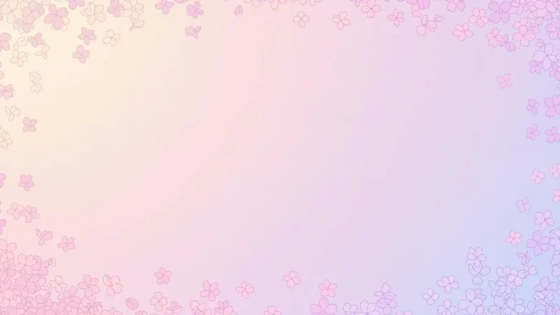 Pastel gradient background with delicate pink and purple floral outlines framing edges.