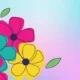 Illustration of colorful flowers with yellow, pink, and teal petals against a pastel gradient background.