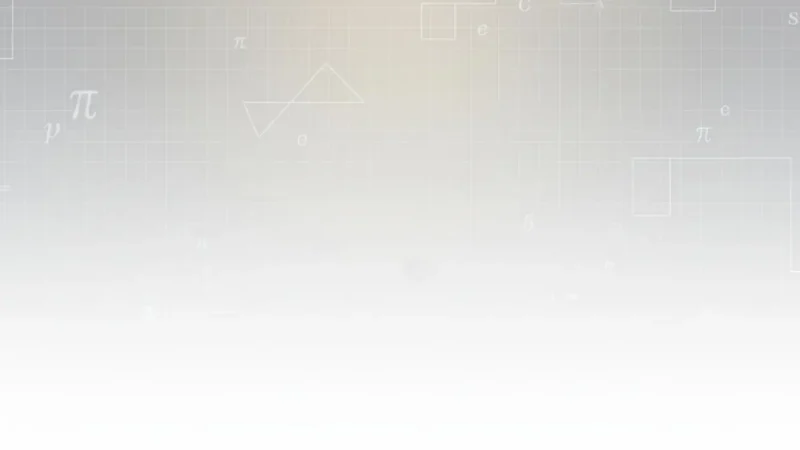 Light gray grid background with faint mathematical symbols and geometric shapes.