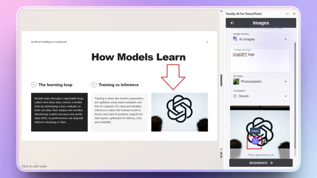 Screenshot of a PowerPoint slide titled "How Models Learn" with AI content and a ChatGPT logo.