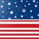 Graphic of American flag-inspired design with white stars on blue and red and white stripes.