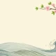 Minimalist Japanese-style illustration featuring blue ocean waves, a red torii gate, and pink cherry blossoms.