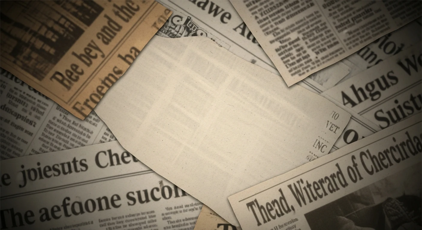 Close-up of overlapping vintage newspapers with partially visible text and yellowed paper.