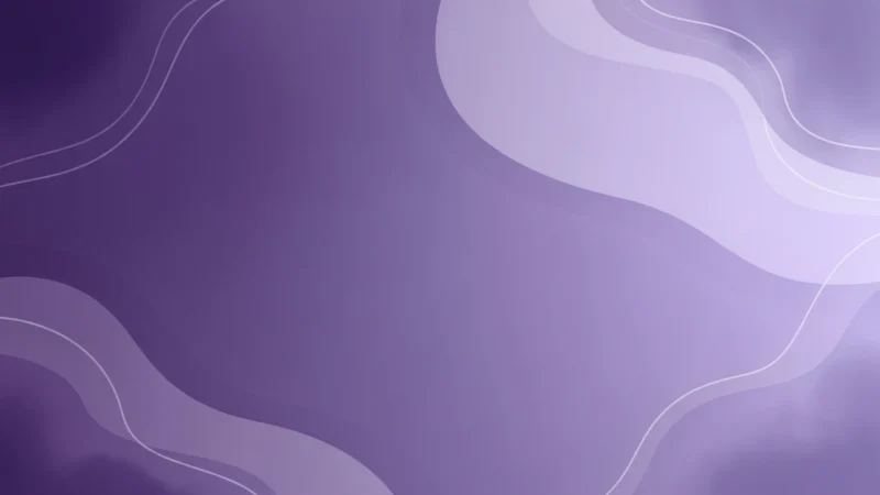 Abstract background with flowing curved shapes in various shades of purple and white lines.