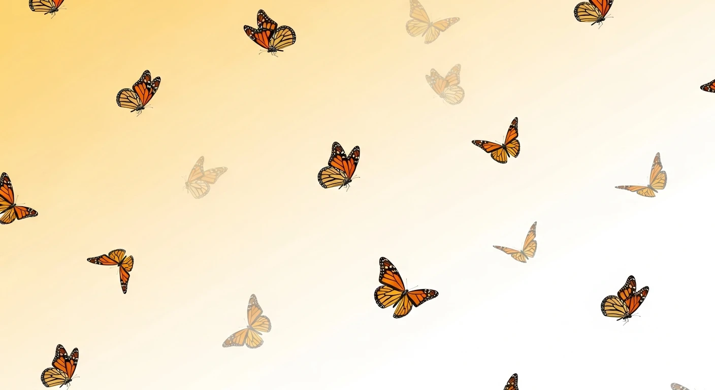 Orange and black monarch butterflies flying against a light gradient background.