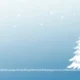 Minimalist winter scene with white stylized Christmas tree and falling snowflakes on blue background.