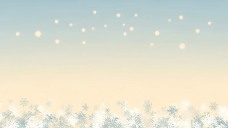 Soft glowing orbs above delicate white and blue snowflakes on a gradient background.