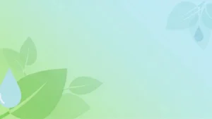 Abstract green and blue background with stylized leaves and water droplets.