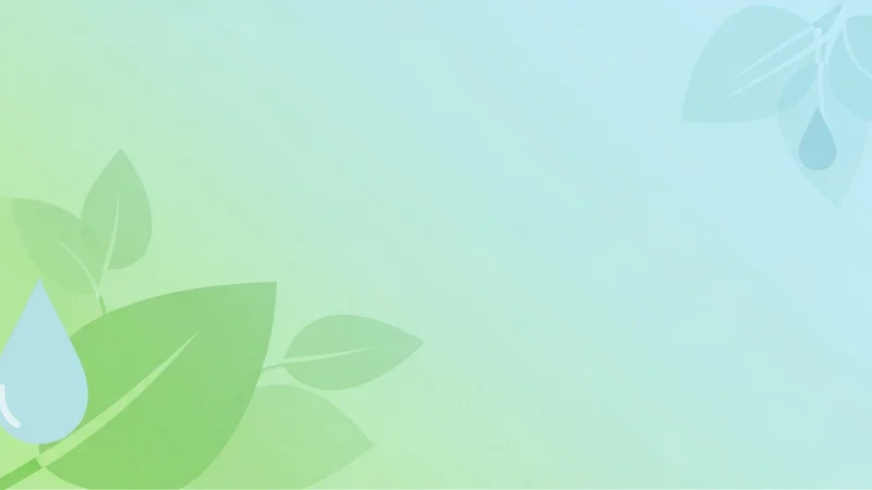 Abstract green and blue background with stylized leaves and water droplets.