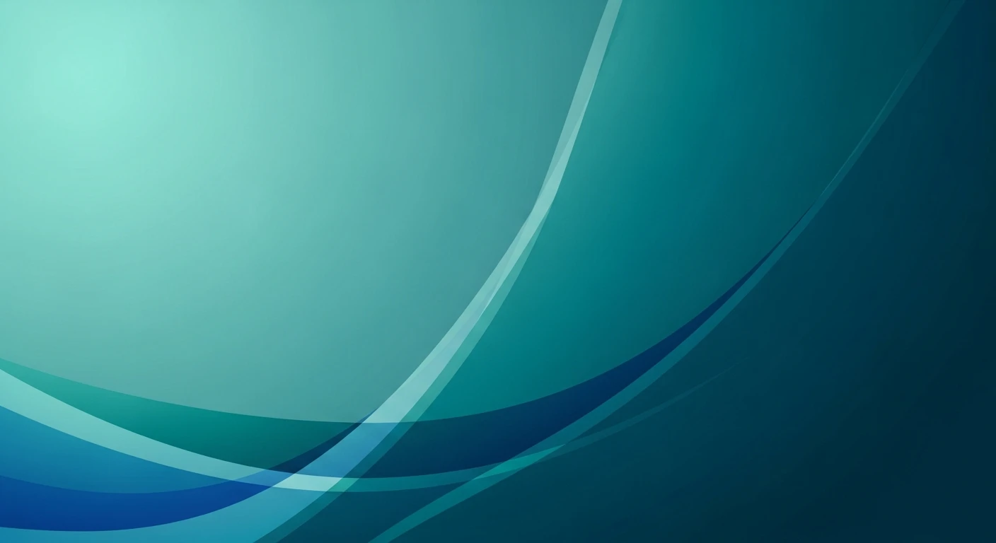 Abstract blue and teal gradient background with flowing curved transparent lines.