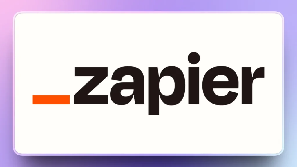 Logo of Zapier with black lowercase text and an orange underscore on a white background.