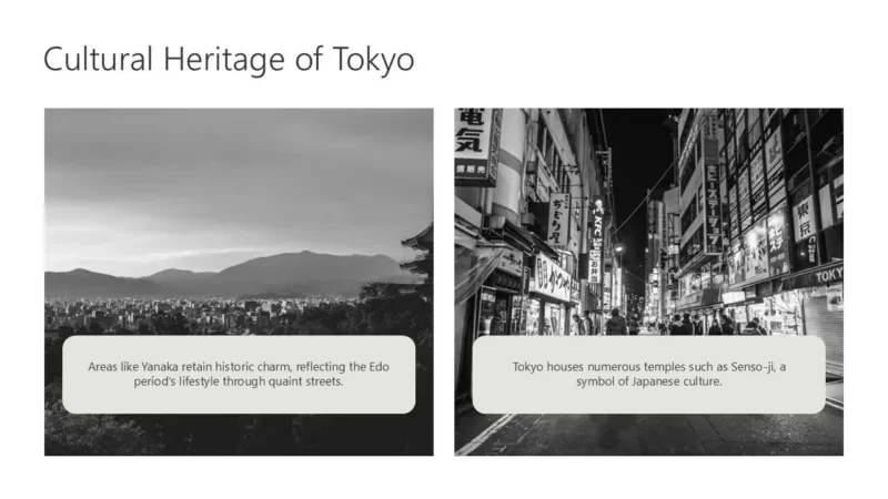 MultiCanvas42-tokyo-red Black and white images of Tokyo cityscape with mountains and busy street scenes.