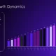 Bar chart titled "Tech Growth Dynamics" showing increasing values from 5 to 24 across 20 tests on a dark purple gradient background.