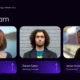 Professional team introduction slide with portraits of Sarah Mitchell, Daniel Carter, and James Hudson against a dark background.