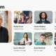 Professional team profile images of seven individuals with names and roles, titled "Our Team.