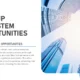 A professional presentation slide with text about startup funding opportunities and a background image of tall modern skyscrapers viewed from below.