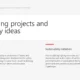 Text slide titled "Pioneering projects and visionary ideas" with sections on Innovative Projects and Sustainability Initiatives in black text on white and gray background.