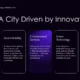 Slide titled "Seoul: A City Driven by Innovation" with five purple and black gradient text boxes highlighting Digital Infrastructure, Smart Mobility, E-Government Services, Green Technology, and Innovation Culture.