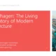 Presentation slide titled "Copenhagen: The Living Laboratory of Modern Architecture" with a cityscape photo of Copenhagen featuring colorful buildings along a waterfront canal.